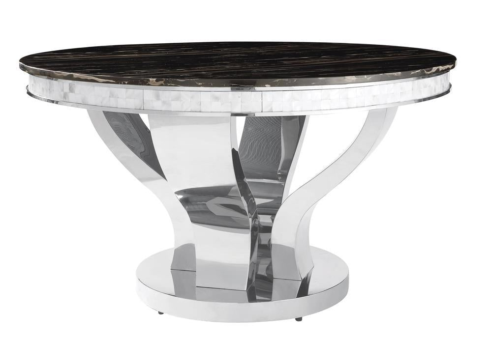 Anchorage Round Dining Table Chrome and Black - Visions in Furniture (La Mirada, CA)