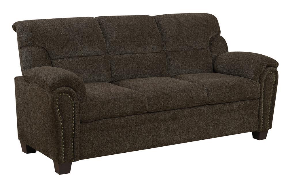 Clementine Upholstered Sofa with Nailhead Trim Brown - Visions in Furniture (La Mirada, CA)
