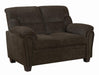Clementine Upholstered Loveseat with Nailhead Trim Brown - Visions in Furniture (La Mirada, CA)