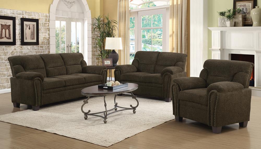 Clementine Upholstered Chair with Nailhead Trim Brown - Visions in Furniture (La Mirada, CA)