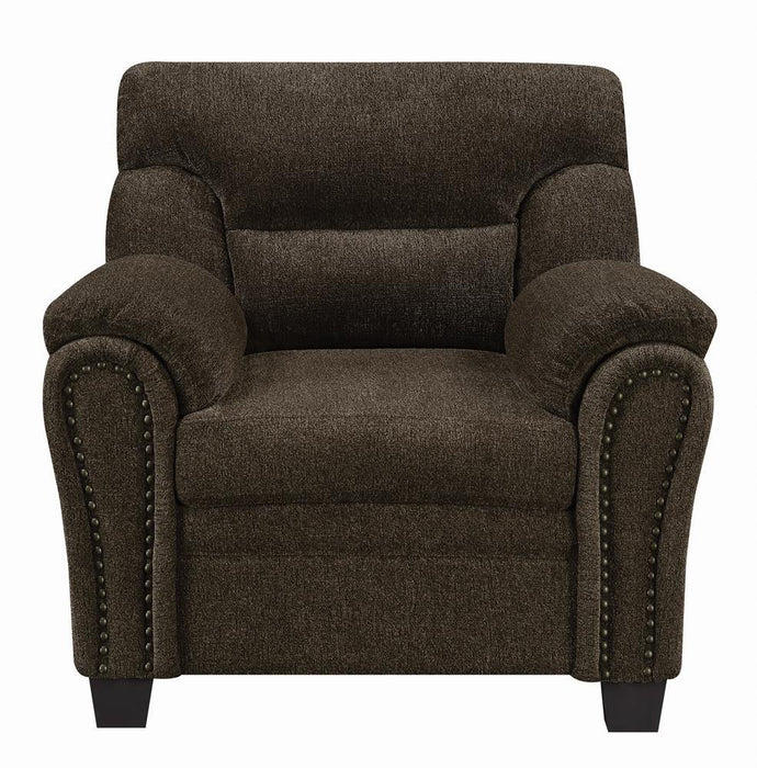 Clementine Upholstered Chair with Nailhead Trim Brown - Visions in Furniture (La Mirada, CA)