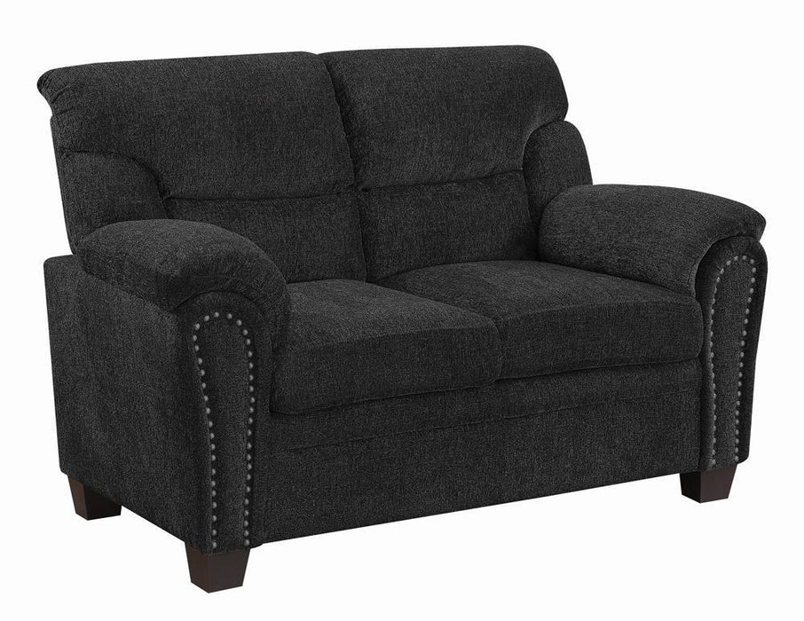Clementine Upholstered Loveseat with Nailhead Trim Grey - Visions in Furniture (La Mirada, CA)