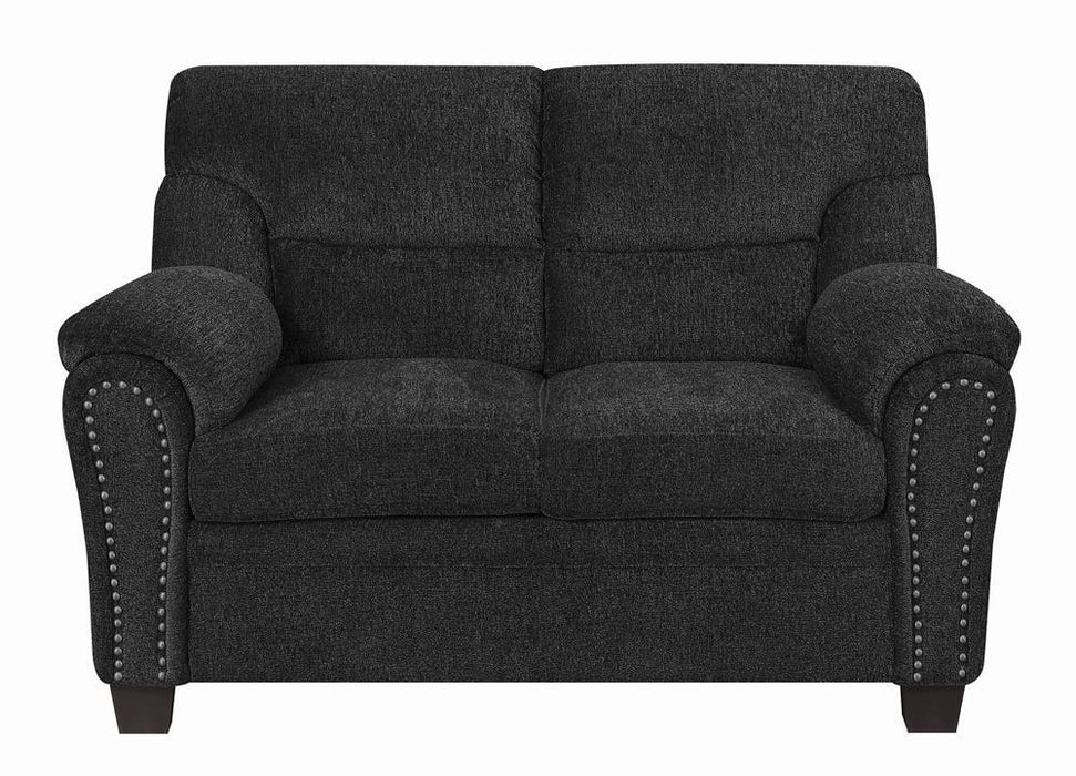 Clementine Upholstered Loveseat with Nailhead Trim Grey - Visions in Furniture (La Mirada, CA)