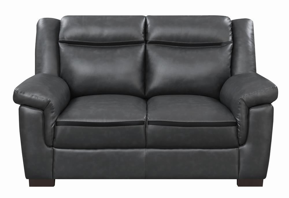 Arabella Pillow Top Upholstered Loveseat Grey - Visions in Furniture (La Mirada, CA)