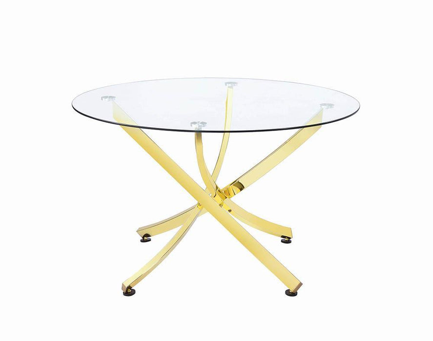 Beckham Round Dining Table Brass and Clear - Visions in Furniture (La Mirada, CA)