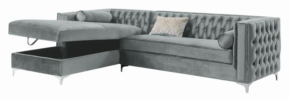 Bellaire Button-tufted Upholstered Sectional Silver - Visions in Furniture (La Mirada, CA)