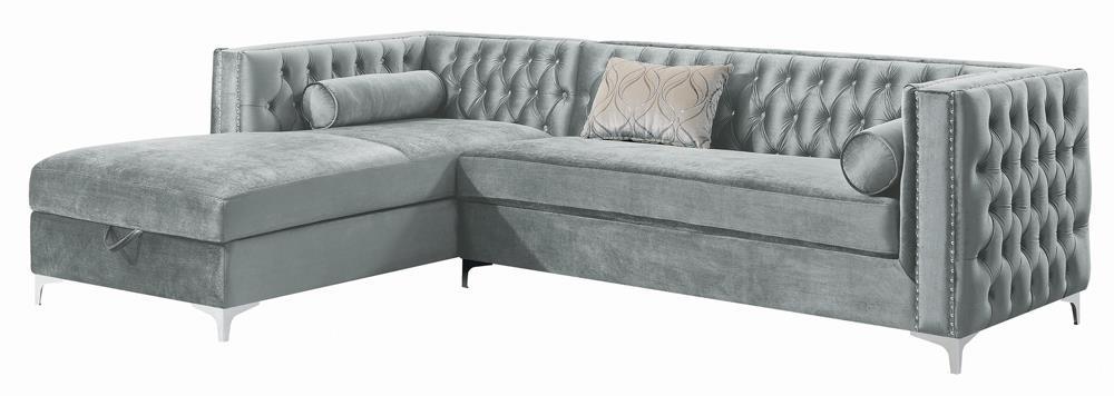 Bellaire Button-tufted Upholstered Sectional Silver - Visions in Furniture (La Mirada, CA)