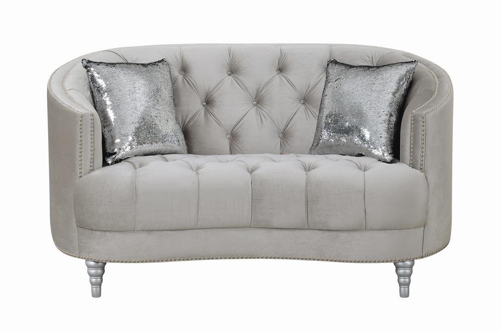 Avonlea Sloped Arm Tufted Loveseat Grey - Visions in Furniture (La Mirada, CA)