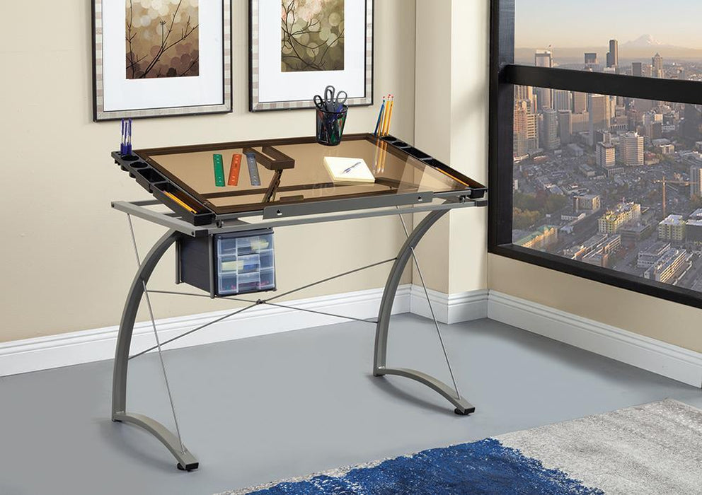 Melo 3-Drawer Drafting Desk Champagne - Visions in Furniture (La Mirada, CA)
