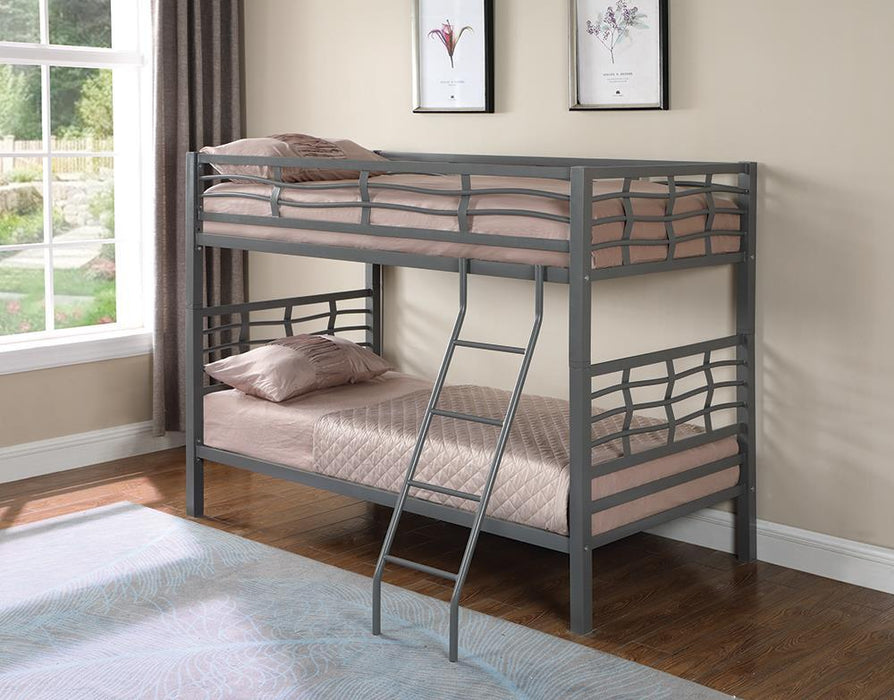 Fairfax Twin Over Twin Bunk Bed with Ladder Light Gunmetal - Visions in Furniture (La Mirada, CA)