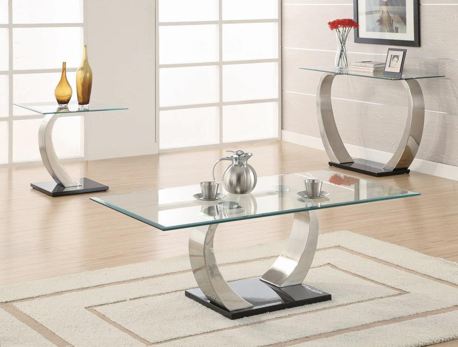 Pruitt Glass Top End Table Clear and Satin - Visions in Furniture (La Mirada, CA)