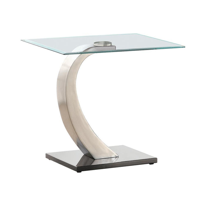 Pruitt Glass Top End Table Clear and Satin - Visions in Furniture (La Mirada, CA)