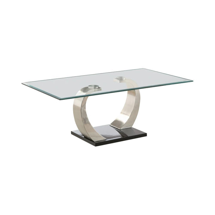 Pruitt Glass Top Coffee Table Clear and Satin - Visions in Furniture (La Mirada, CA)