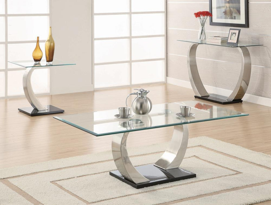 Pruitt Glass Top Coffee Table Clear and Satin - Visions in Furniture (La Mirada, CA)