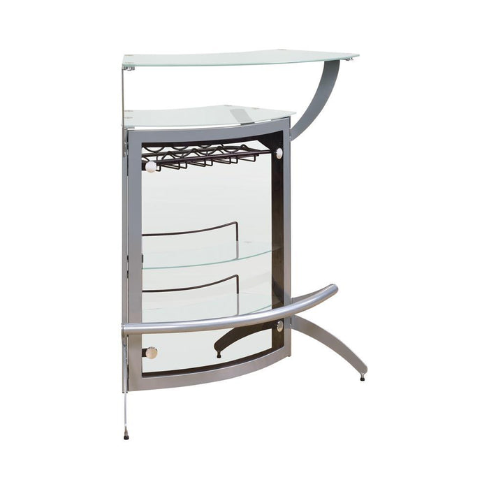 Dallas 2-shelf Home Bar Silver and Frosted Glass - Visions in Furniture (La Mirada, CA)