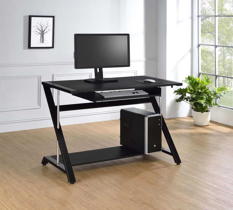 Mallet Computer Desk with Bottom Shelf Black - Visions in Furniture (La Mirada, CA)