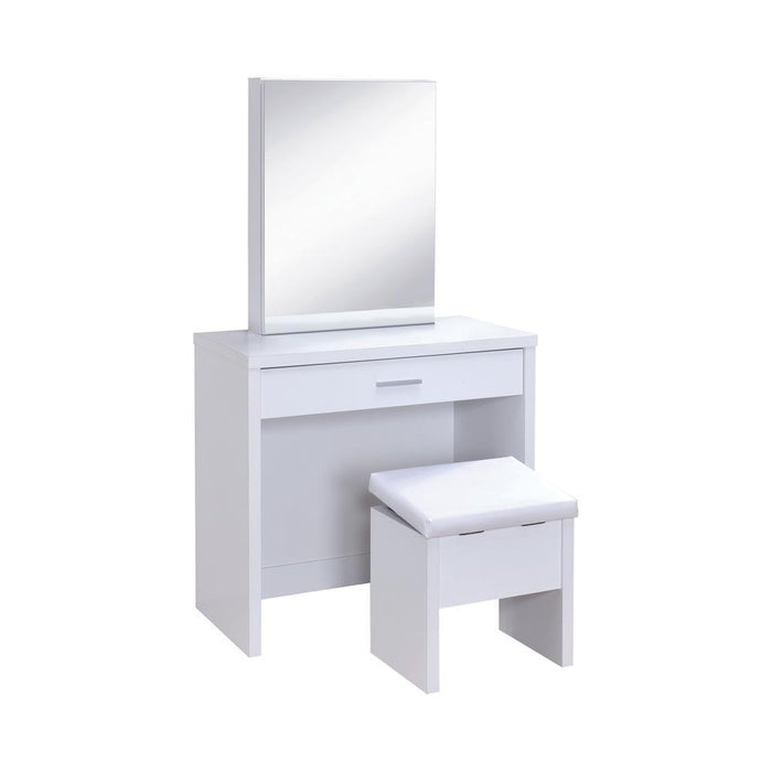 Harvey 2-piece Vanity Set with Lift-Top Stool White - Visions in Furniture (La Mirada, CA)