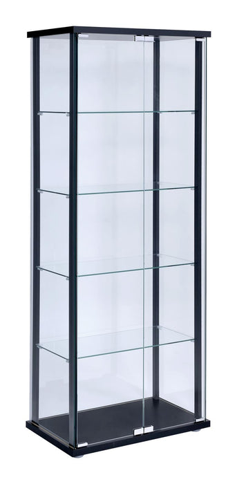 Delphinium 5-shelf Glass Curio Cabinet Black and Clear - Visions in Furniture (La Mirada, CA)