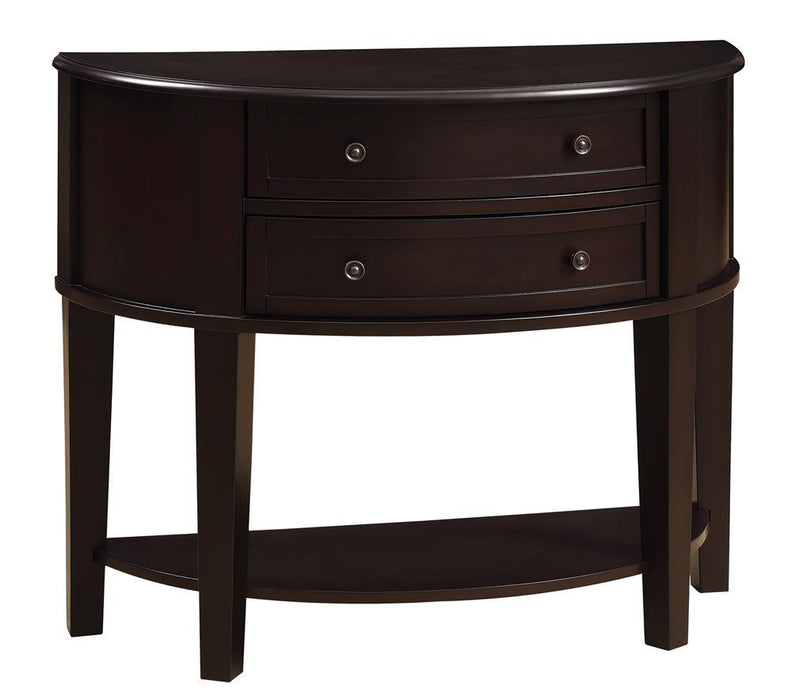 Diane 2-drawer Demilune Shape Console Table Cappuccino - Visions in Furniture (La Mirada, CA)