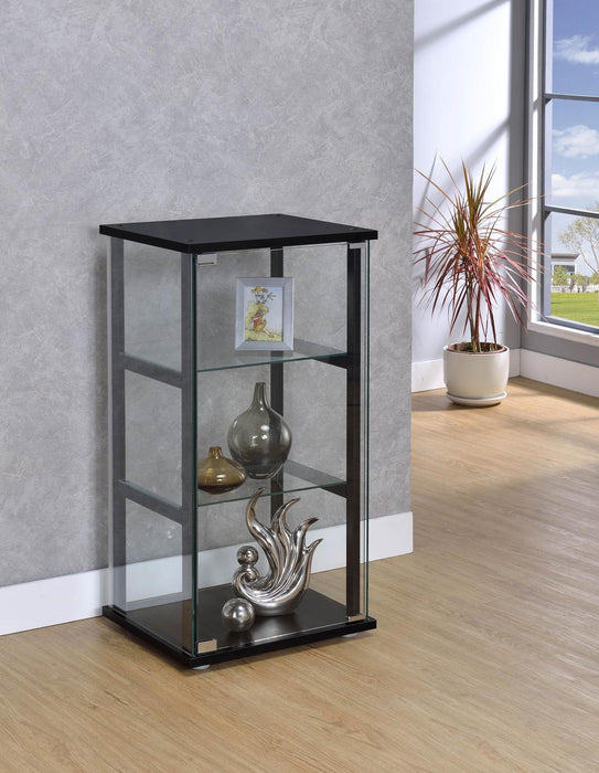 Cyclamen 3-shelf Glass Curio Cabinet Black and Clear - Visions in Furniture (La Mirada, CA)