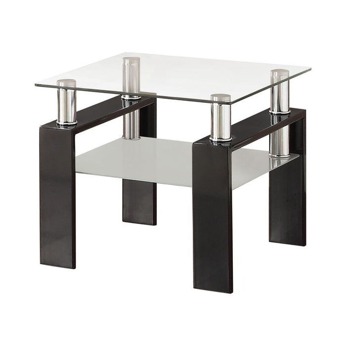 Dyer Tempered Glass End Table with Shelf Black - Visions in Furniture (La Mirada, CA)