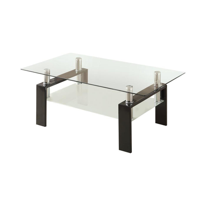 Dyer Tempered Glass Coffee Table with Shelf Black - Visions in Furniture (La Mirada, CA)