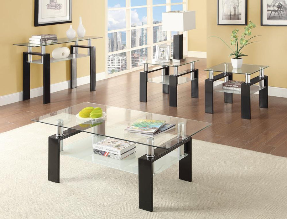 Dyer Tempered Glass Coffee Table with Shelf Black - Visions in Furniture (La Mirada, CA)