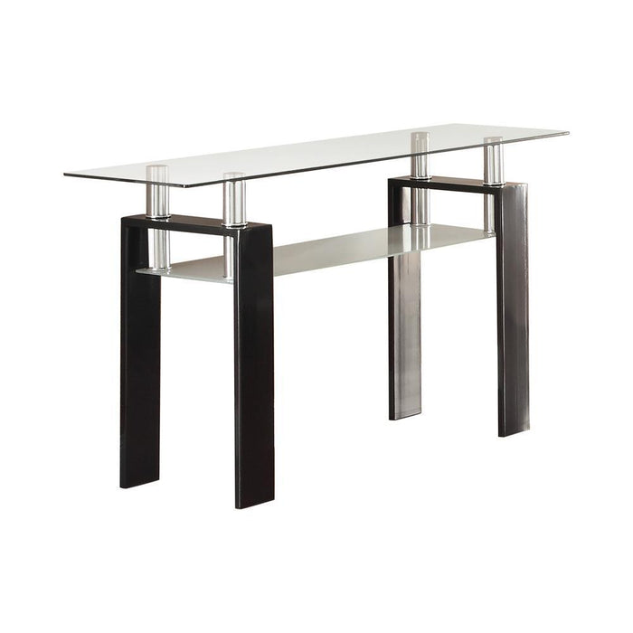Dyer Tempered Glass Sofa Table with Shelf Black - Visions in Furniture (La Mirada, CA)