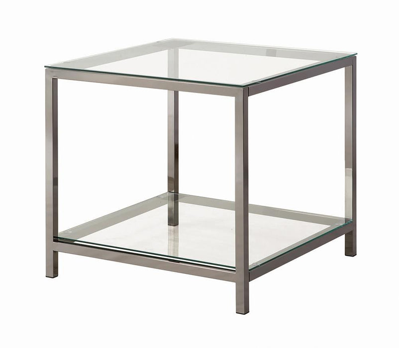 Trini End Table with Glass Shelf Black Nickel - Visions in Furniture (La Mirada, CA)