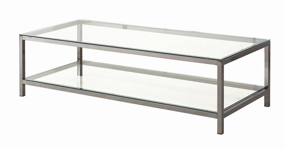 Trini Coffee Table with Glass Shelf Black Nickel - Visions in Furniture (La Mirada, CA)