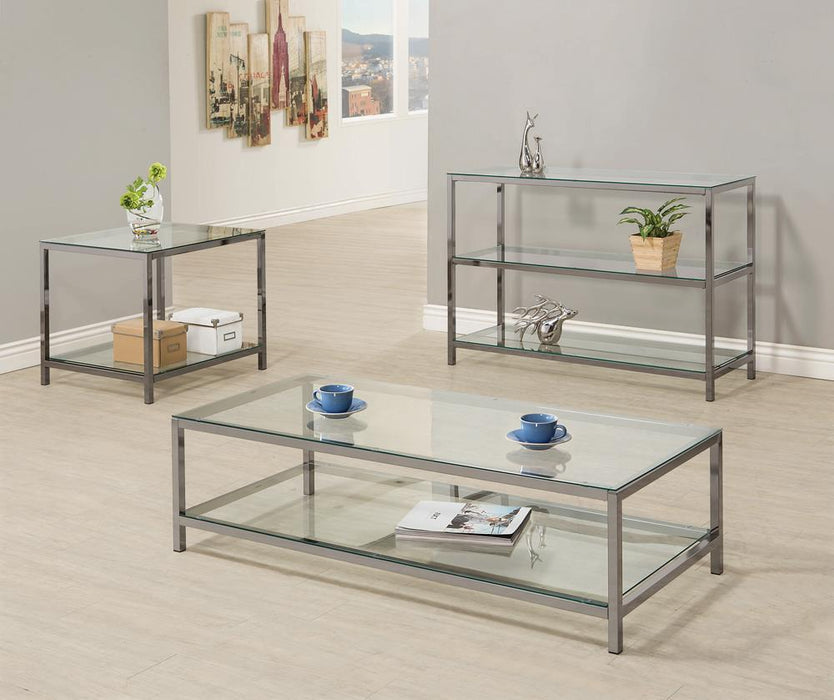 Trini Coffee Table with Glass Shelf Black Nickel - Visions in Furniture (La Mirada, CA)
