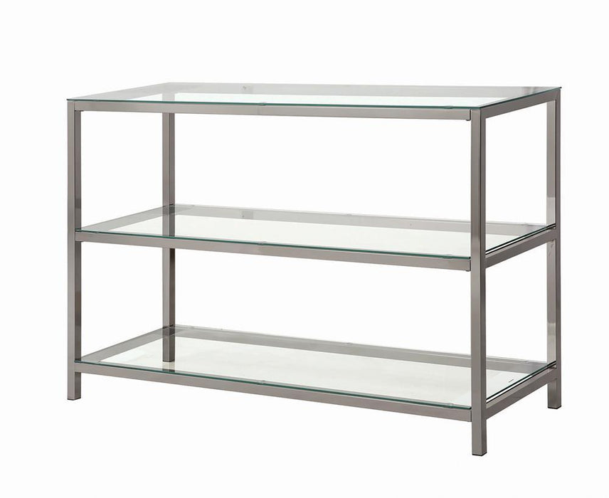 Trini Sofa Table with Glass Shelf Black Nickel - Visions in Furniture (La Mirada, CA)