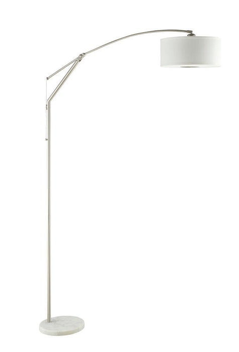 Moniz Adjustable Arched Arm Floor Lamp Chrome and White - Visions in Furniture (La Mirada, CA)