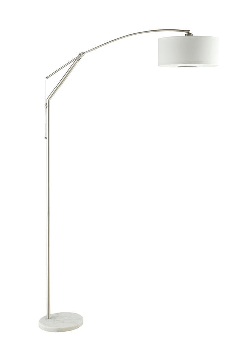 Moniz Adjustable Arched Arm Floor Lamp Chrome and White - Visions in Furniture (La Mirada, CA)