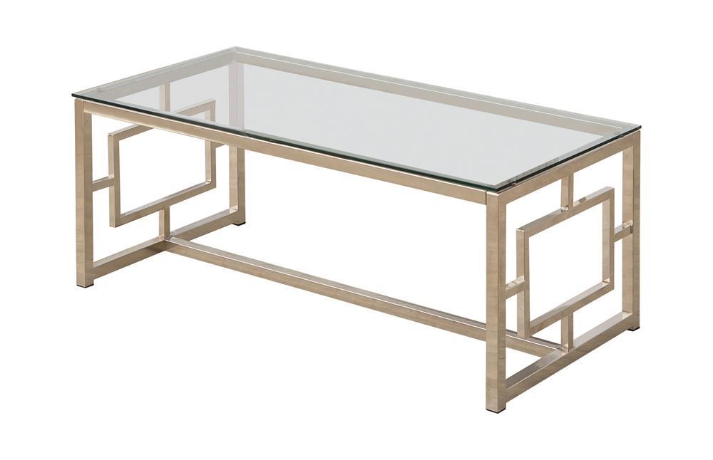 Merced Rectangle Glass Top Coffee Table Nickel - Visions in Furniture (La Mirada, CA)