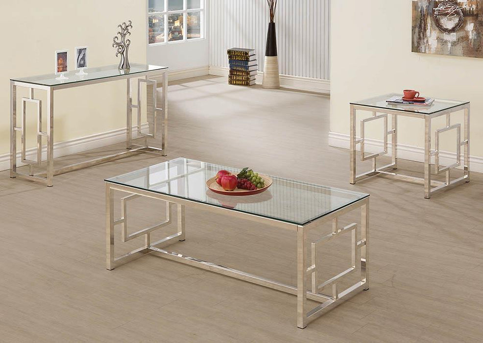 Merced Rectangle Glass Top Sofa Table Nickel - Visions in Furniture (La Mirada, CA)