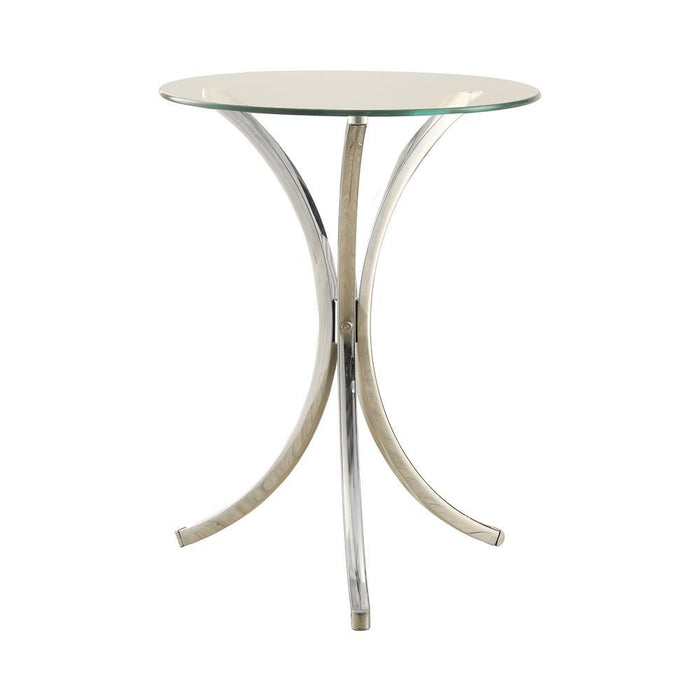 Eloise Round Accent Table with Curved Legs Chrome - Visions in Furniture (La Mirada, CA)