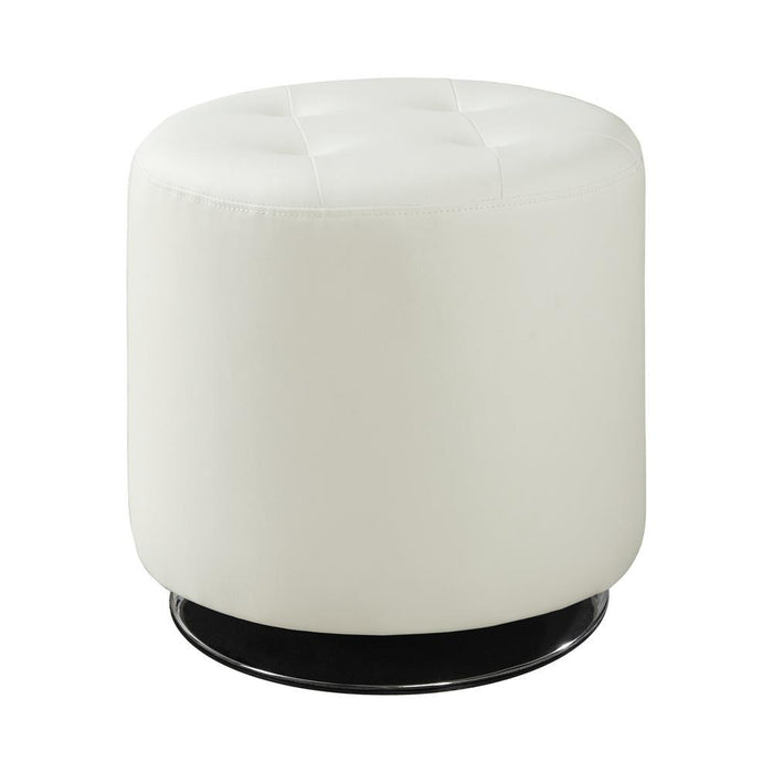 Bowman Round Upholstered Ottoman White - Visions in Furniture (La Mirada, CA)
