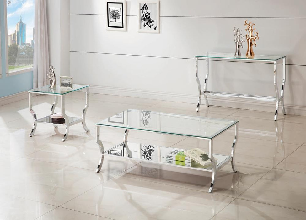 Saide Rectangular Coffee Table with Mirrored Shelf Chrome - Visions in Furniture (La Mirada, CA)