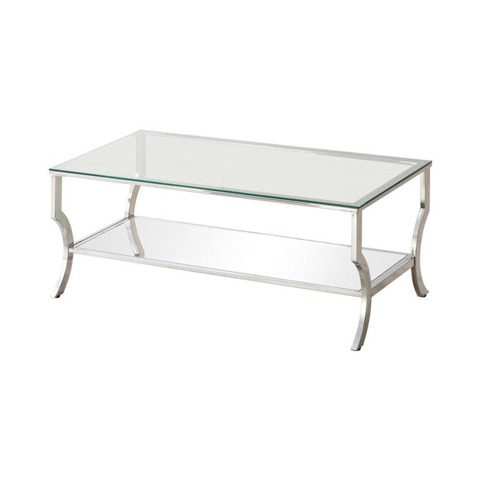 Saide Rectangular Coffee Table with Mirrored Shelf Chrome - Visions in Furniture (La Mirada, CA)