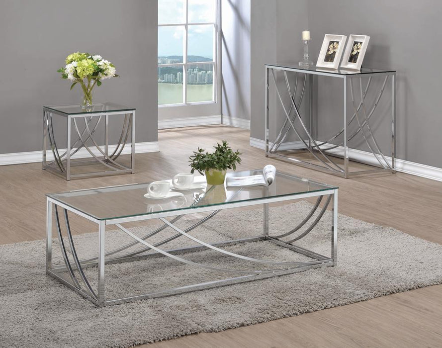 Lille Glass Top Rectangular Coffee Table Accents Chrome - Visions in Furniture (La Mirada, CA)