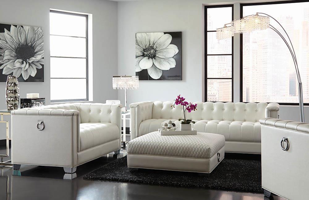 Chaviano Tufted Upholstered Sofa Pearl White - Visions in Furniture (La Mirada, CA)