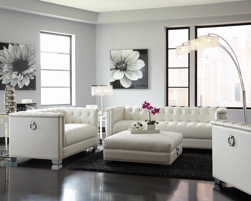 Chaviano Tufted Upholstered Loveseat Pearl White - Visions in Furniture (La Mirada, CA)