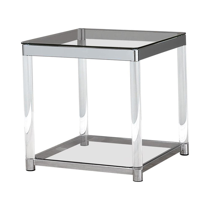Anne End Table with Lower Shelf Chrome and Clear - Visions in Furniture (La Mirada, CA)