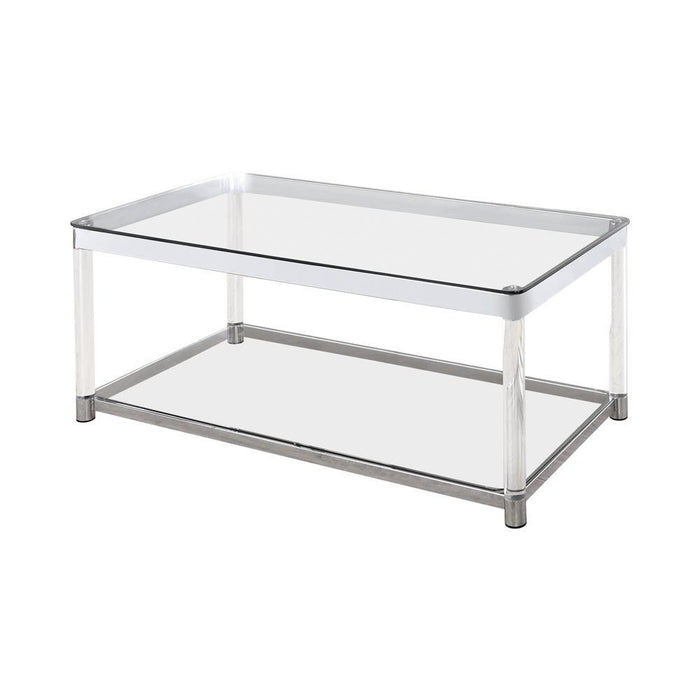 Anne Coffee Table with Lower Shelf Chrome and Clear - Visions in Furniture (La Mirada, CA)