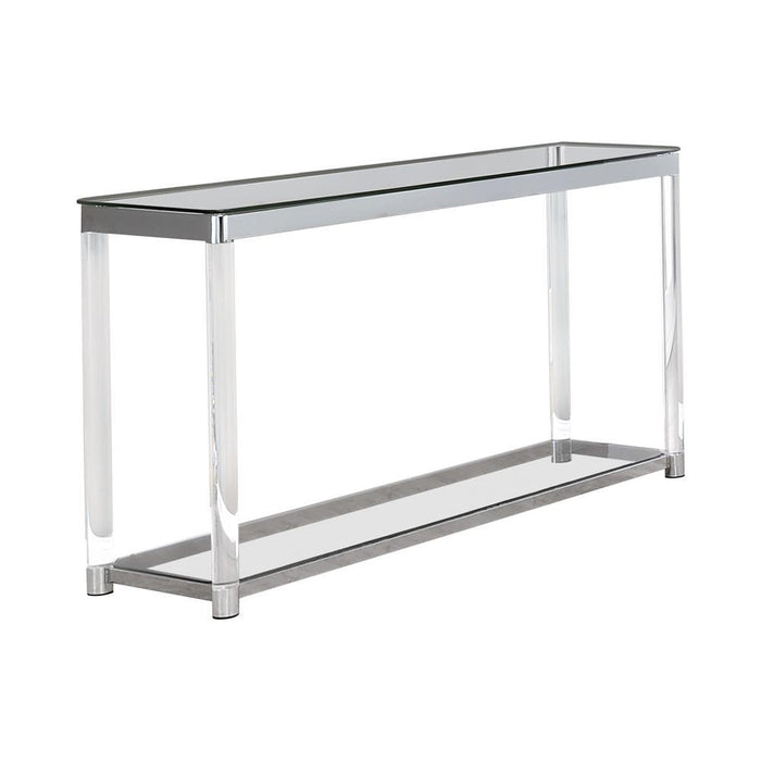 Anne Sofa Table with Lower Shelf Chrome and Clear - Visions in Furniture (La Mirada, CA)