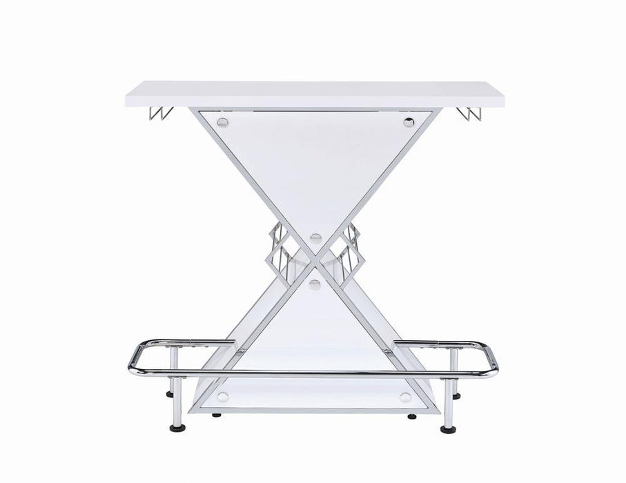 Atoka X-shaped Bar Unit with Wine Bottle Storage Glossy White - Visions in Furniture (La Mirada, CA)
