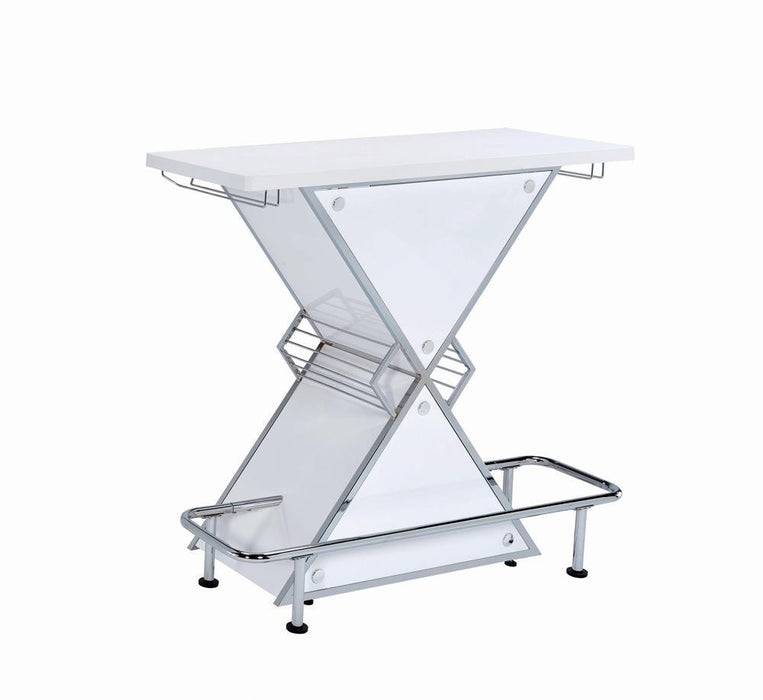 Atoka X-shaped Bar Unit with Wine Bottle Storage Glossy White - Visions in Furniture (La Mirada, CA)