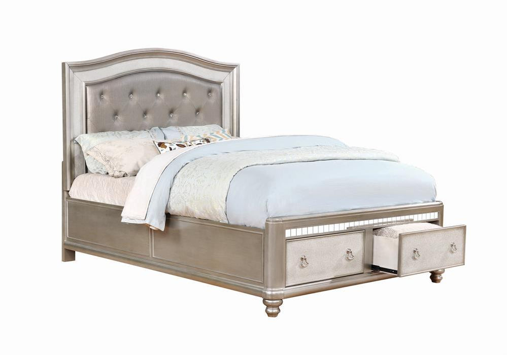 Bling Game Upholstered Storage Eastern King Bed Metallic Platinum - Visions in Furniture (La Mirada, CA)