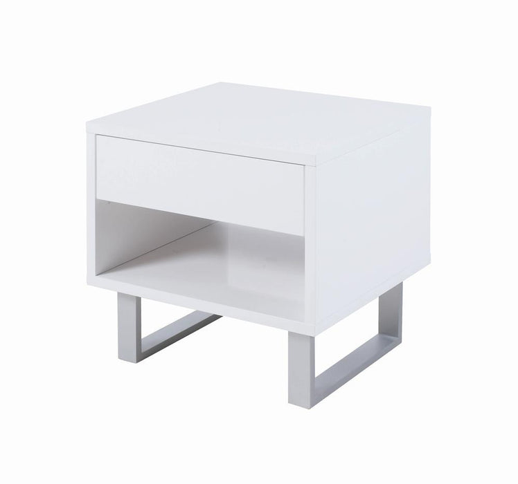 Atchison 1-drawer End Table High Glossy White - Visions in Furniture (La Mirada, CA)